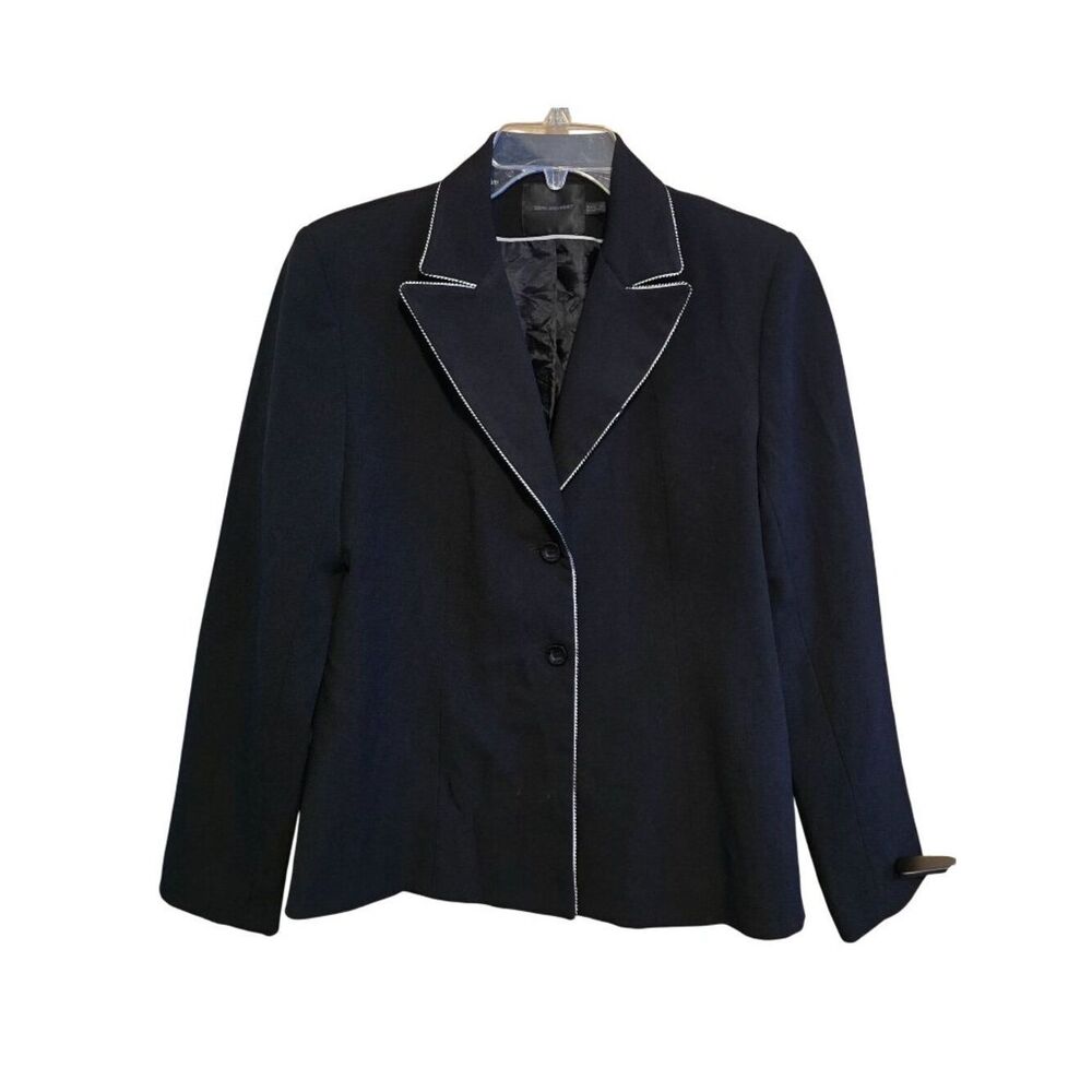 Black Blazer With Contrast Trim Classic look office wear Vintage elegant
